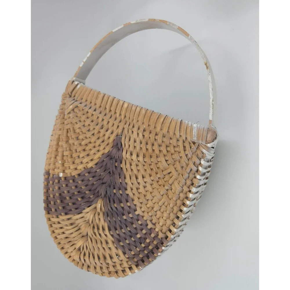 Lg Vintage White Wicker Woven Wall Basket 16